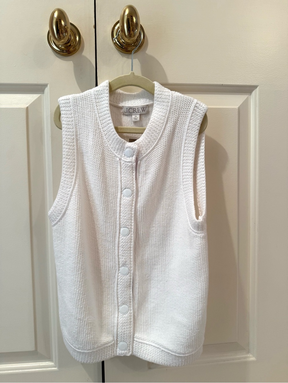 J. Crew White Sleeveless Knit Button Front Vest
